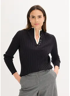 Finstickad tröja med viskos och ribbade effekter, 2-i-1-look, bonprix