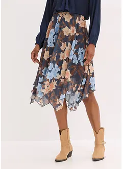 Mellanlång chiffongkjol med asymmetrisk nederkant, bonprix