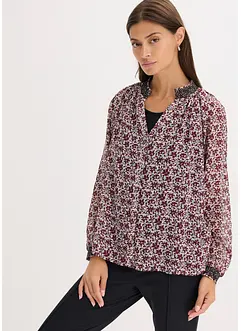 Mönstrad chiffongblus med broderi, bonprix