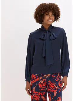 Knytblus i följsam satin, bonprix