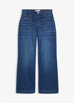 Wide Leg Jeans Mid Waist, med påsydda fickor, bonprix