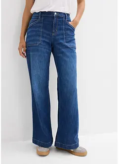 Wide Leg Jeans Mid Waist, med påsydda fickor, bonprix