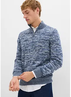 Melerad tröja i bomullsmix med krage och dragkedja, bonprix