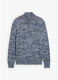 Melerad tröja i bomullsmix med krage och dragkedja, bonprix