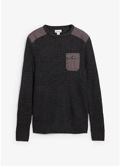 Grovstickad tröja med ficka och lock, bonprix