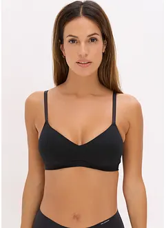 Vadderad bralette utan bygel, av ribbad, ekologisk bomull, bonprix