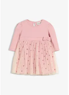 Hjärtmönstrad klänning med body för bebisar, ekologisk bomull, bonprix