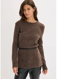 Stickad topp med knytband i skinnimitation, bonprix