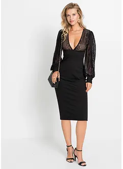 Insvängd midiklänning med spets, bonprix