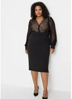 Insvängd midiklänning med spets, bonprix