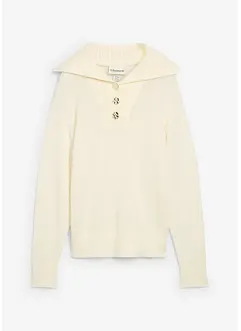 Tröja med krage och knappar i merinoull, bonprix