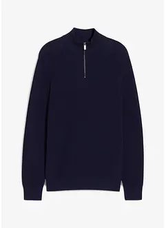 Tröja med krage och dragkedja i ren bomull, bonprix