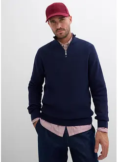 Tröja med krage och dragkedja i ren bomull, bonprix