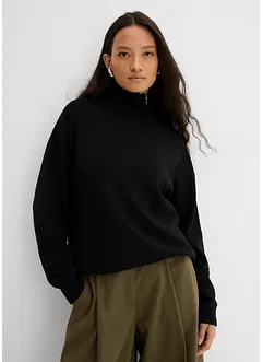Tröja i materialmix med liten dragkedja, bonprix