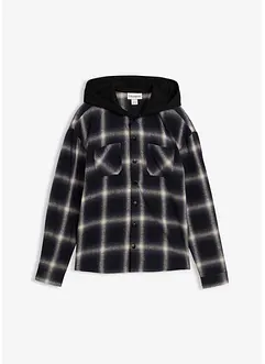 Långärmad flanellskjorta med huva, bonprix