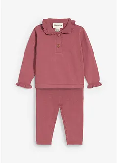 Stickad tröja med volangkrage och leggings (2 delar), bonprix