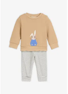 Långärmad T-shirt och trikåbyxa för bebisar (2 delar), ekologisk bomull, bonprix