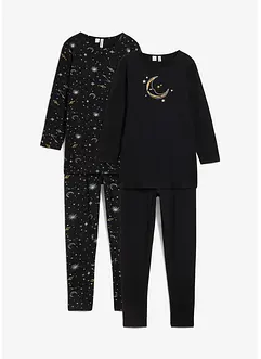 Lång topp och leggings i mjuk ekologisk bomull med glittrigt mönster för barn (4 delar), bonprix