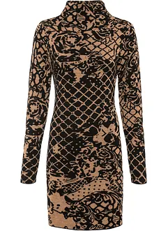 Figurframhävande stickad klänning med ståkrage, bonprix