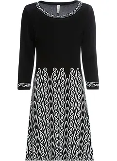 Utsvängd stickad klänning med jacquardmönster, bonprix