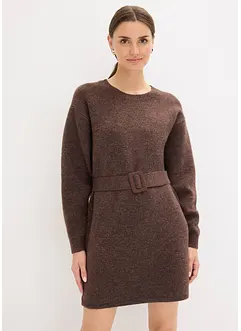 Kort, stickad klänning med mjuk ull och skärp, bonprix