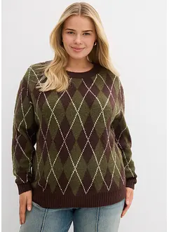 Finstickad tröja med rutmönster, bonprix