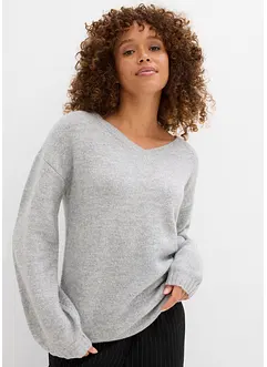 Mjuk, finstickad tröja med ballongärmar, bonprix