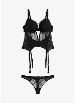 Korsett med bygel och stringtrosa med elegant broderi (2 delar), bonprix