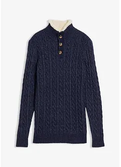 Stickad tröja med hög krage och kort dragkedja, bonprix