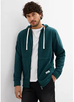 Fleecejacka med huva och påsydda fickor, bonprix