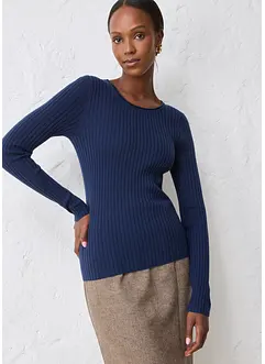 Ribbstickad tröja av merinoull, bonprix