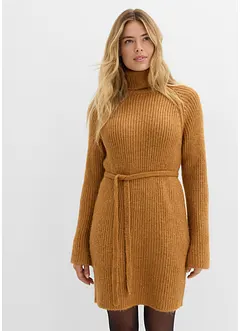 Kort ribbstickad klänning med polokrage, bonprix