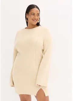 Kort stickad klänning i materialmix, bonprix