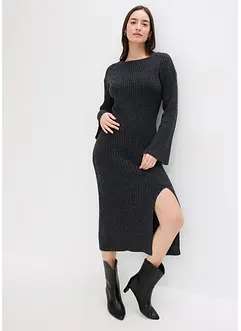 Stickad klänning med slits, bonprix
