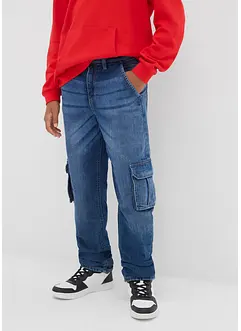 Jerseyfodrade jeans med cargofickor, Loose Fit, Straight, bonprix