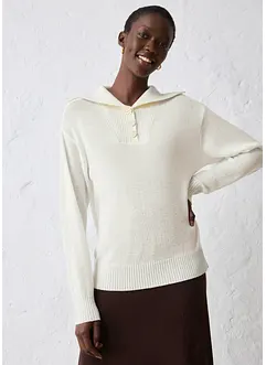 Tröja med krage och knappar i merinoull, bonprix