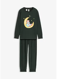 Pyjamas i mjuk bomull med självlysande tryck (2 delar), bonprix