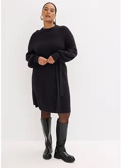 Stickad klänning med ballongärmar, bonprix