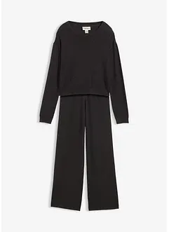 Stickad tröja och byxa i mjuk viskosmix (2 delar), bonprix