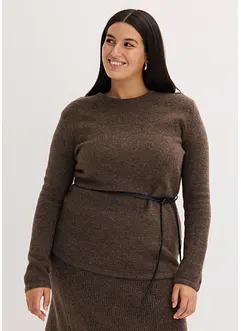 Stickad topp med knytband i skinnimitation, bonprix