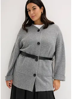 Kort stickad cardigan med skärp, bonprix
