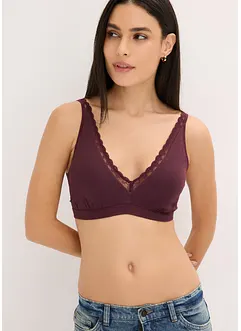 Ribbstickad bralette med ekologisk bomull och spets, bonprix