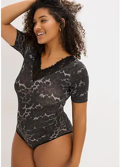 Body i modal med spets och halvlånga ärmar, bonprix