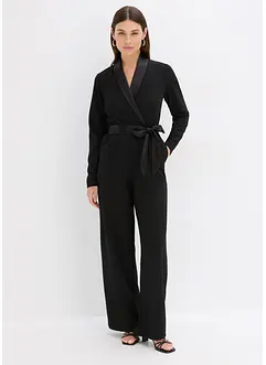 Jumpsuit i kräpp med struktur och med satininfällning, bonprix