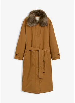 Vadderad trenchcoat med avtagbar fuskpälskrage, bonprix