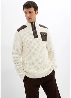 Tröja med krage med dragkedja och vävd infällning, bonprix