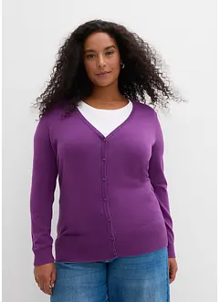 Finstickad cardigan med knappslå, bonprix