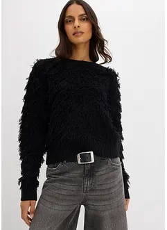 Grovstickad tröja med fransar, bonprix