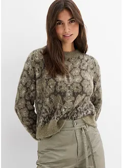 Grovstickad tröja av fluffigt fjädergarn, bonprix