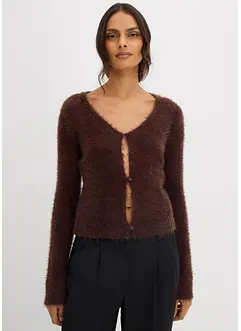 Finstickad cardigan i lurvigt material, bonprix